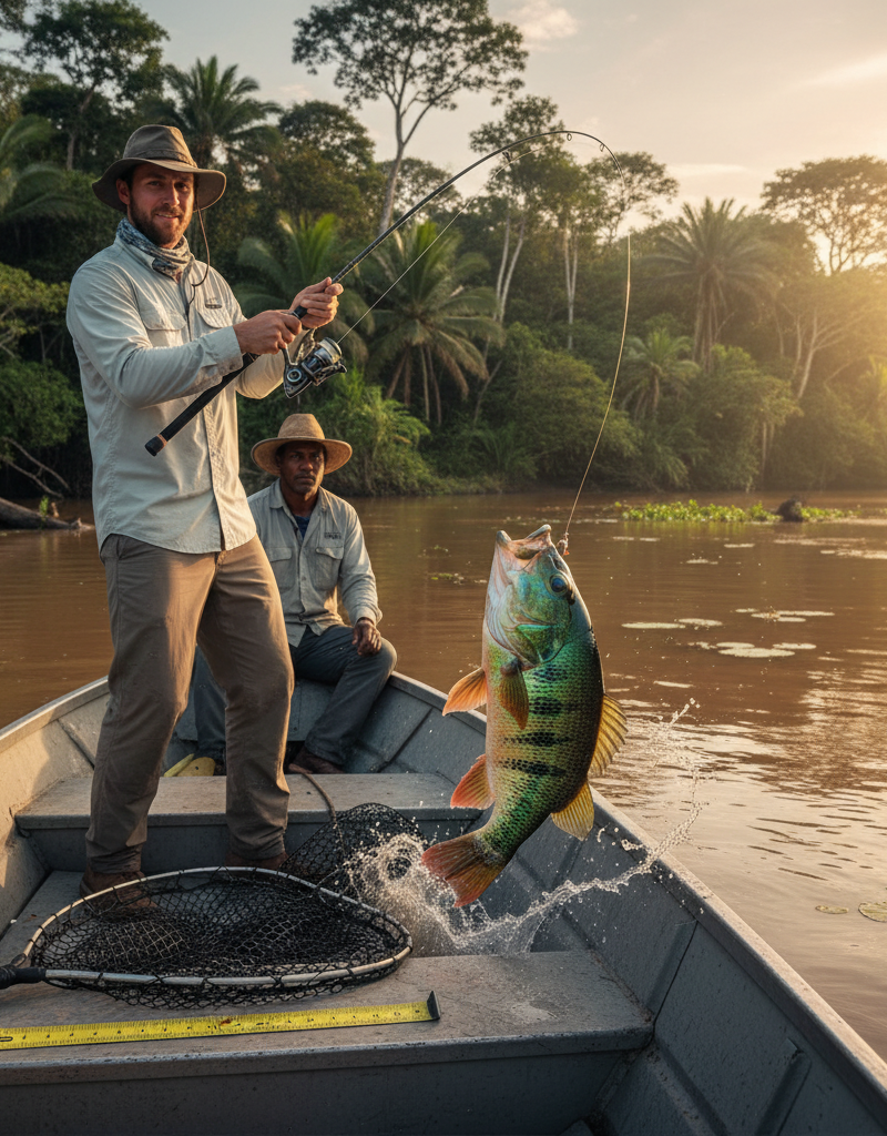 Vissen op de Amazone in Brazilië